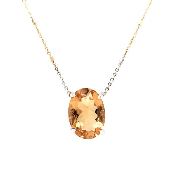 Oval Cut Citrine Tricolour Silver chain Necklace