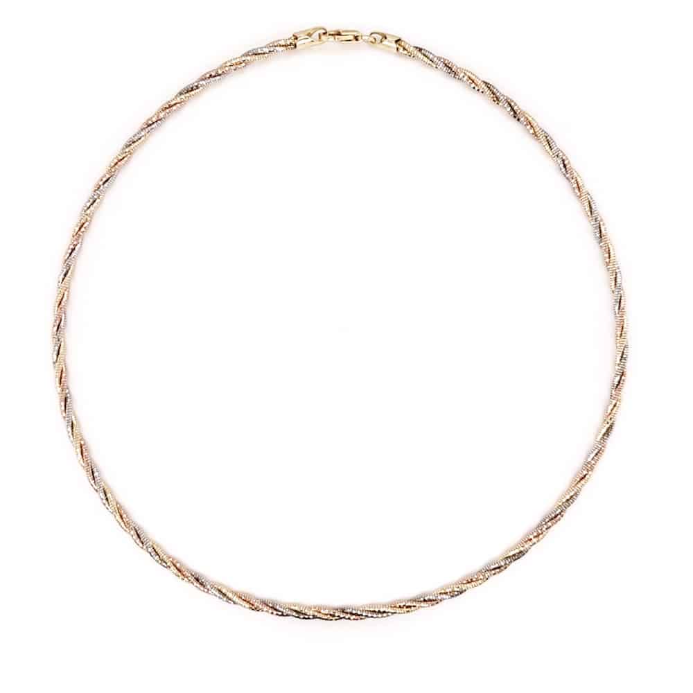 Tricolour Tone Gold Plated Sterling Silver Omega Chain