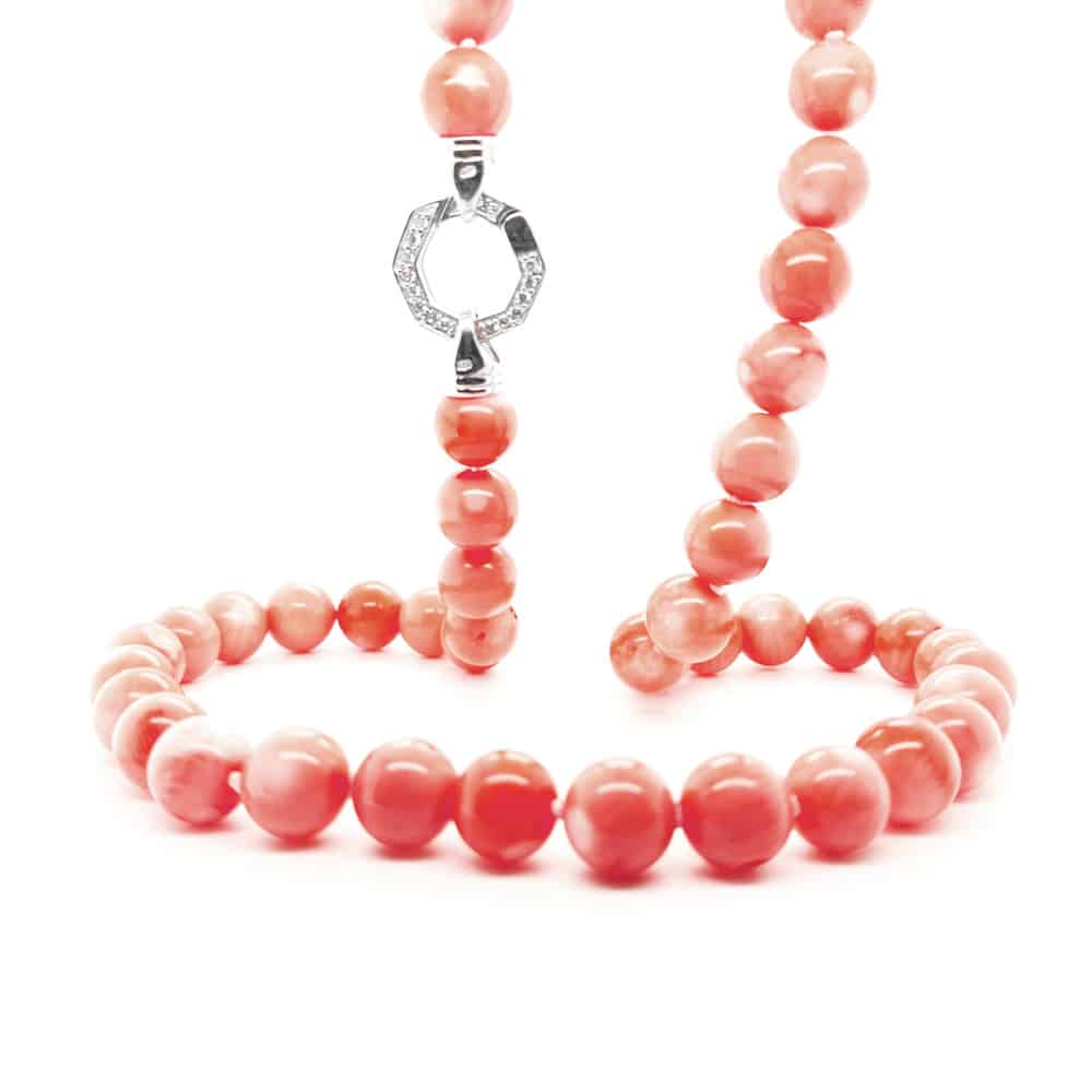 Coral Beaded Silver Necklace