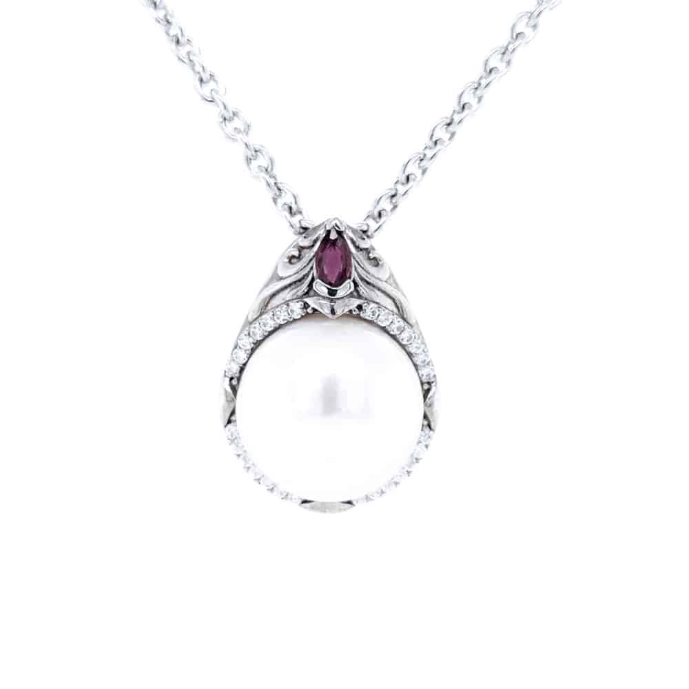 Freshwater Pearl with Ruby Silver Pendant