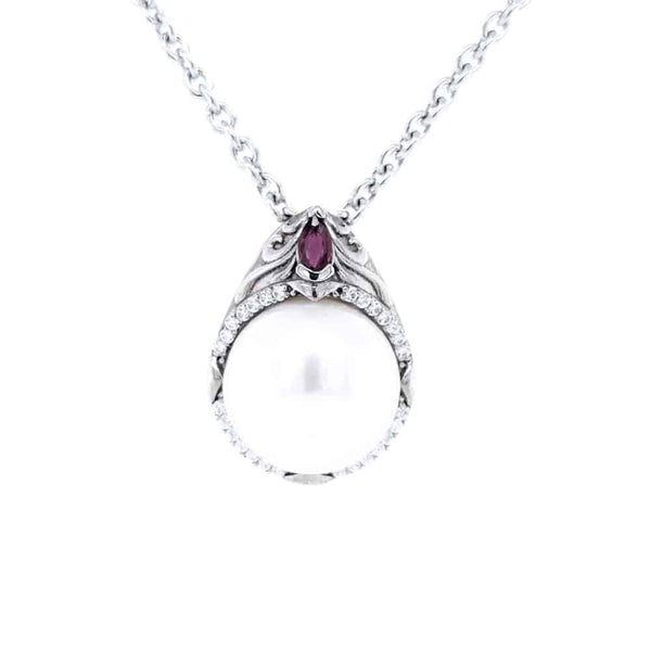 Freshwater Pearl with Ruby Silver Pendant