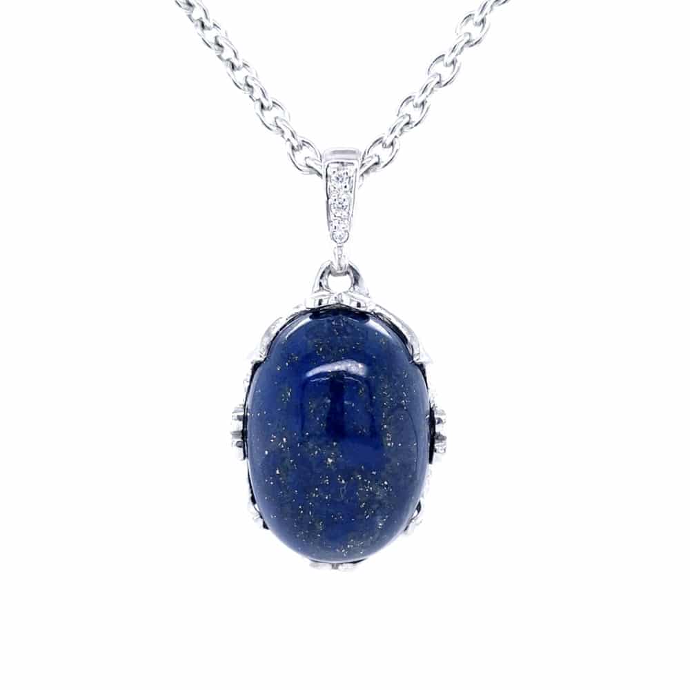 Oval Shaped Enhancer Lapis Lazuli Silver Pendant