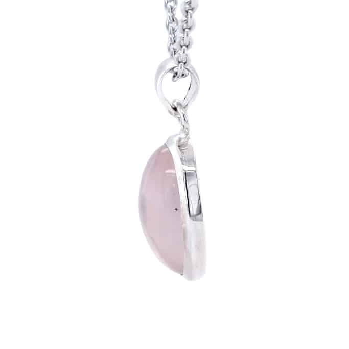 Oval Shaped Rose Quartz Sterling Silver Necklace