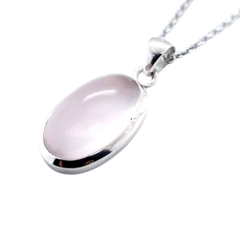 Oval Shaped Rose Quartz Sterling Silver Necklace