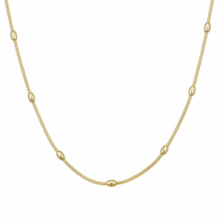 Gold Plated Sterling Silver Oval Beaded Chain Necklace