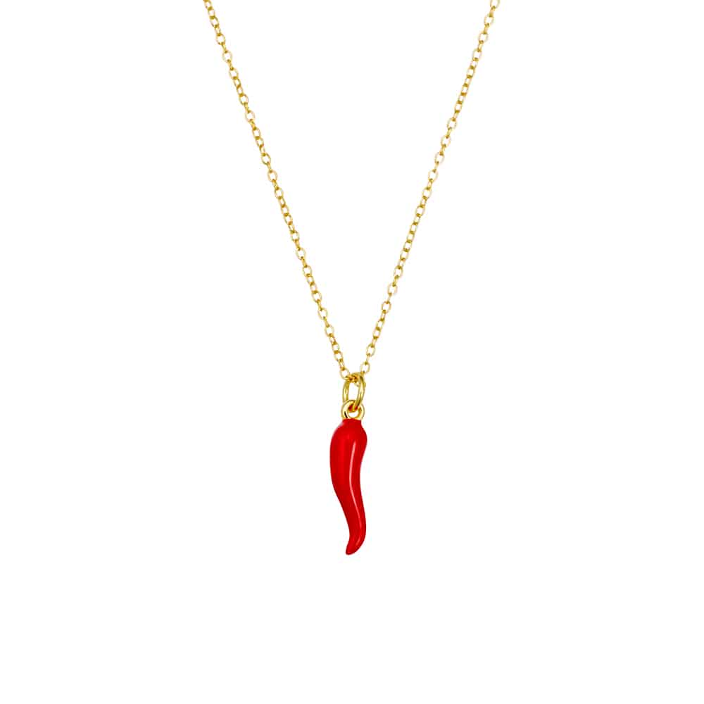 Red Cornicello Sterling Silver Necklace Gold