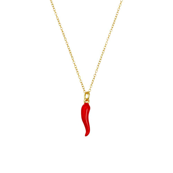 Red Cornicello Sterling Silver Necklace Gold