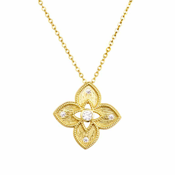 Sterling Silver Venetian Flower Necklace Yellow Gold