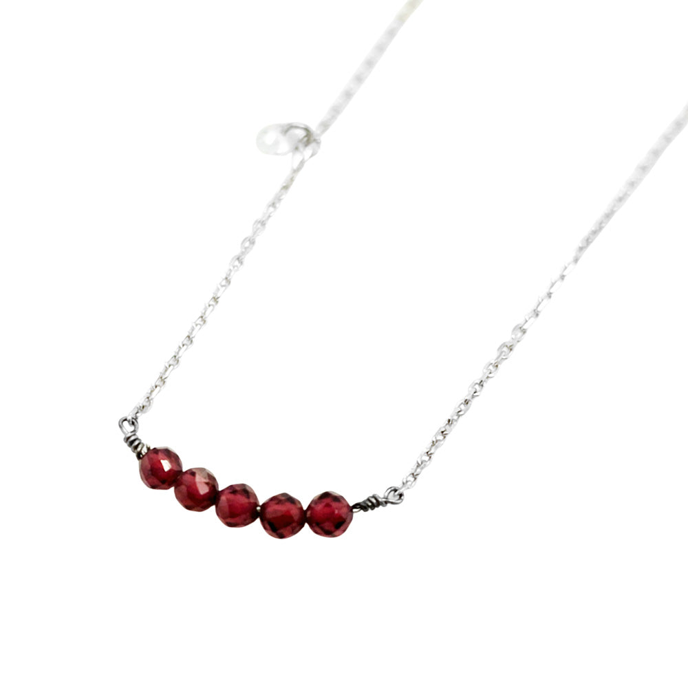 Garnet Beads in Silver Necklace
