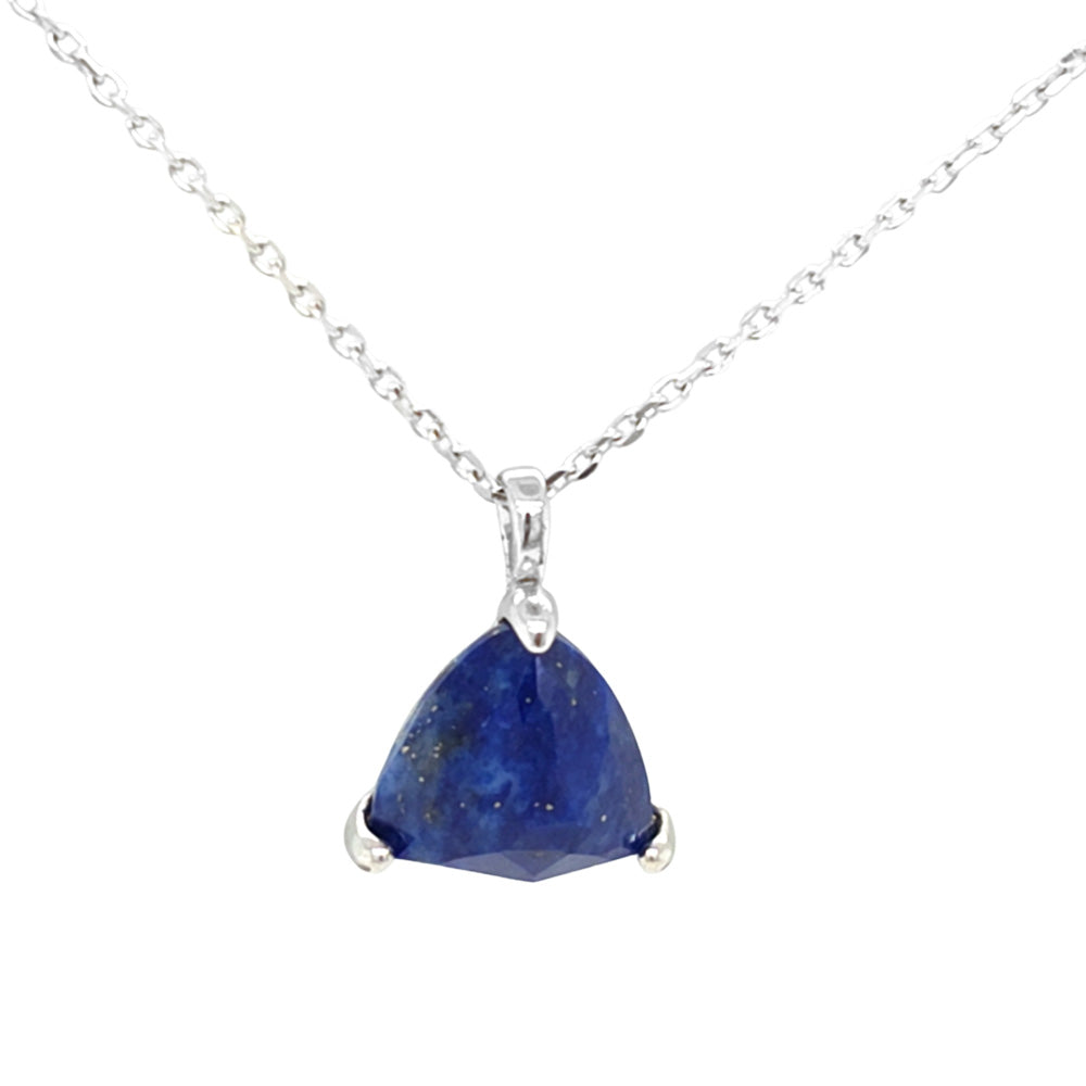 Silver Necklace Set with Triangular Lapis Lazuli