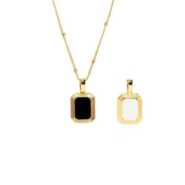 18K Gold Plated Sterling Silver Double Sided Black & White Pendent