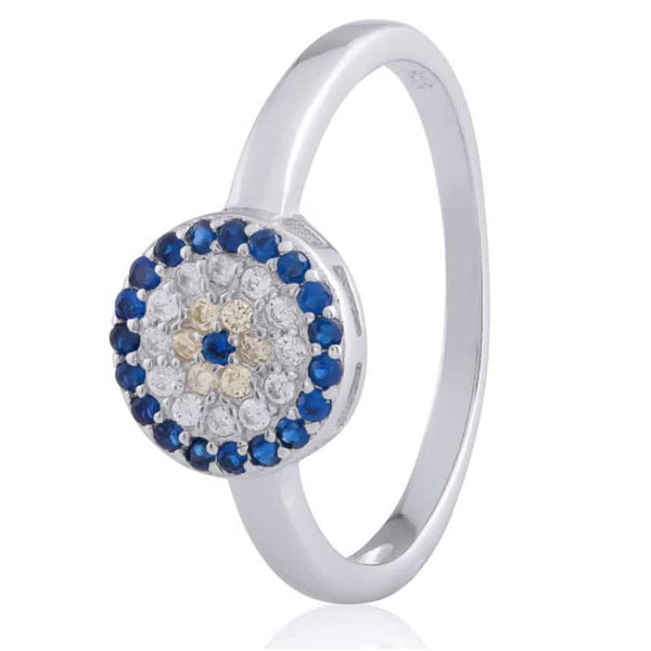 Rhodium Plated Sterling Silver CZ Evil Eye Ring