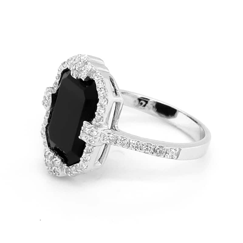 Rhodium Plated Onyx Vintage Ring