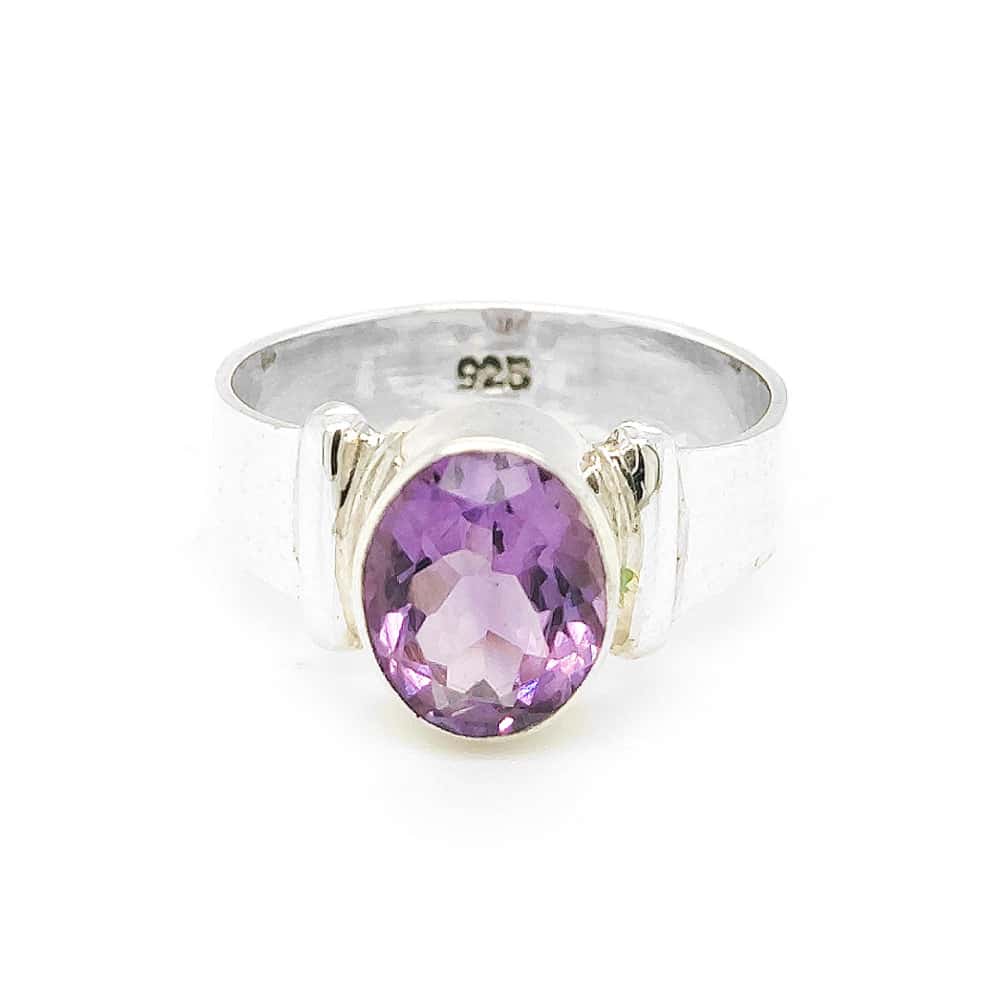 Amethyst Oval Gemstone Silver Ring