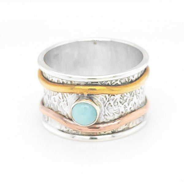 Three Tone Sterling Silver Ring with Larimar