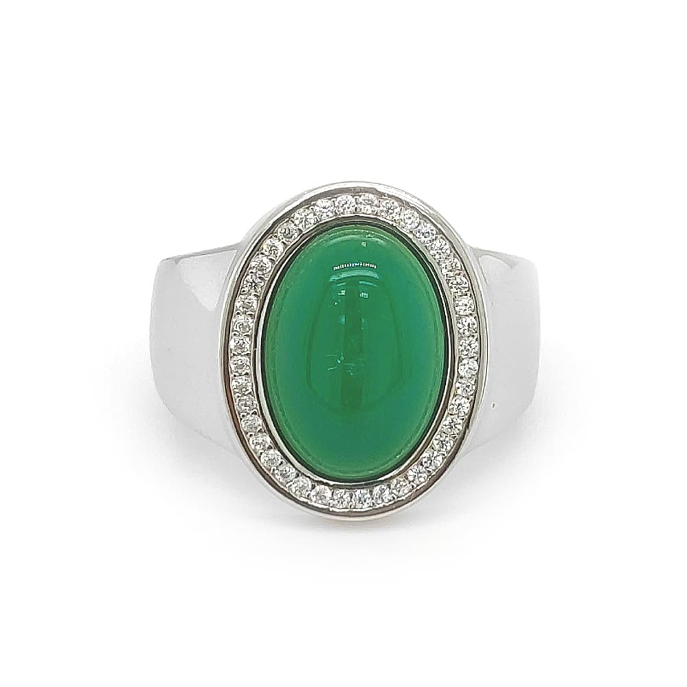 Green Onyx and CZ Sterling Silver Ring