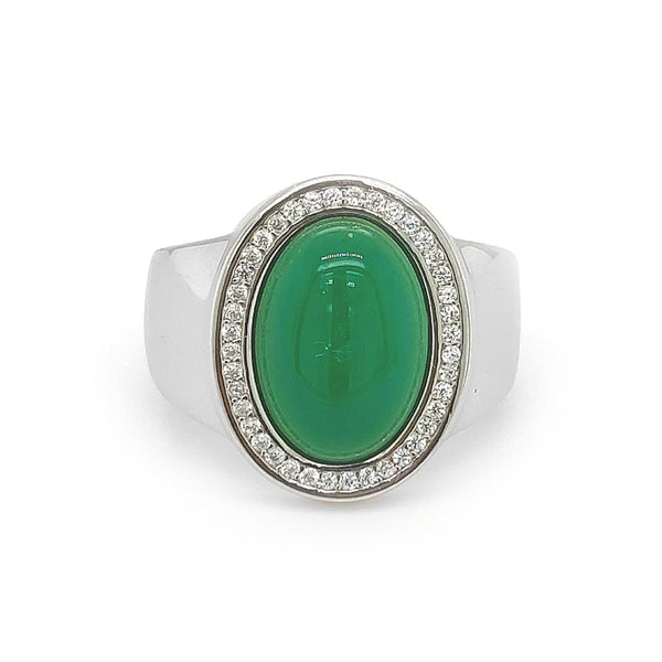 Green Onyx and CZ Sterling Silver Ring