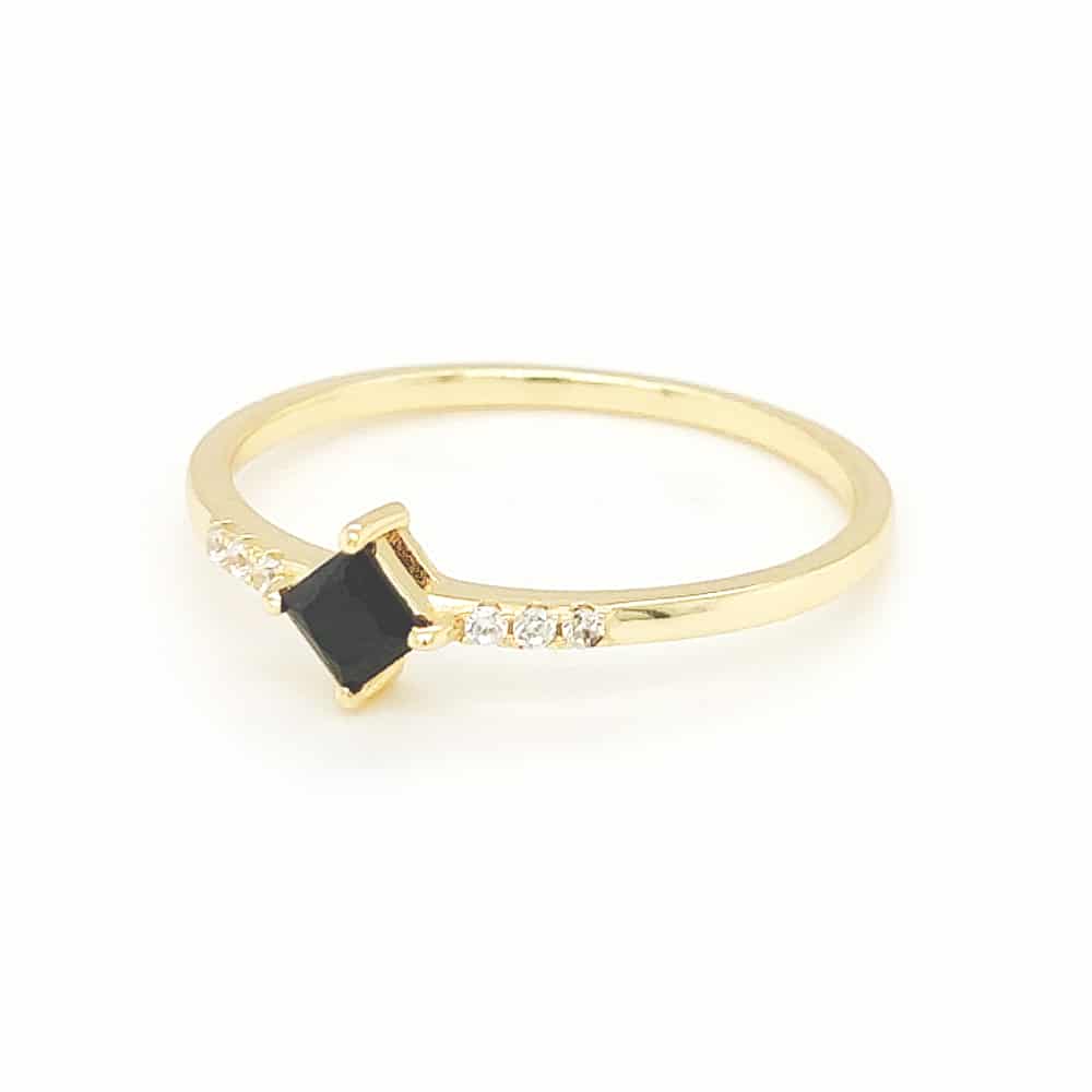 Yellow Gold Plated Silver Ring with Black CZ