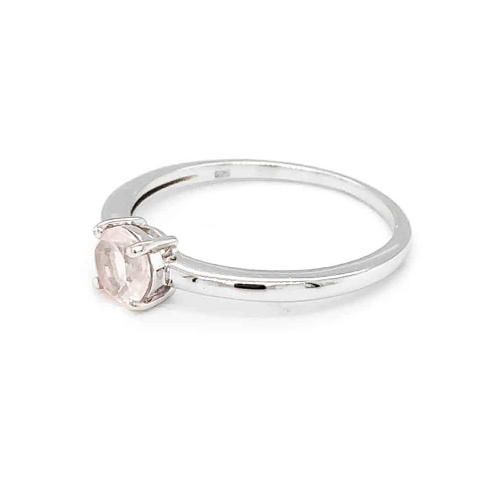 Rose Quartz Round Gemstone Silver Ring