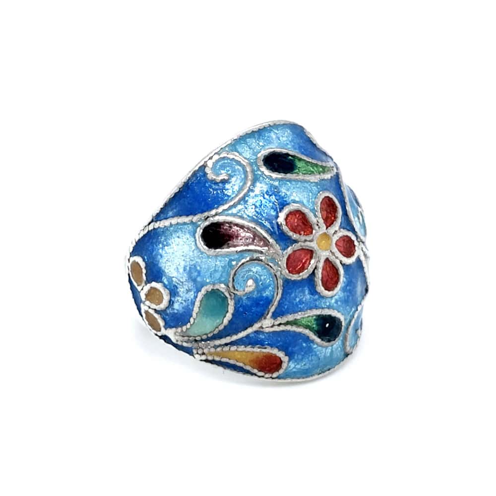 Hand Crafted Enamel Dome Silver Ring Blue