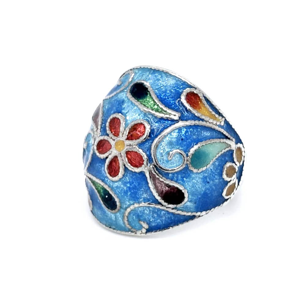 Hand Crafted Enamel Dome Silver Ring Blue