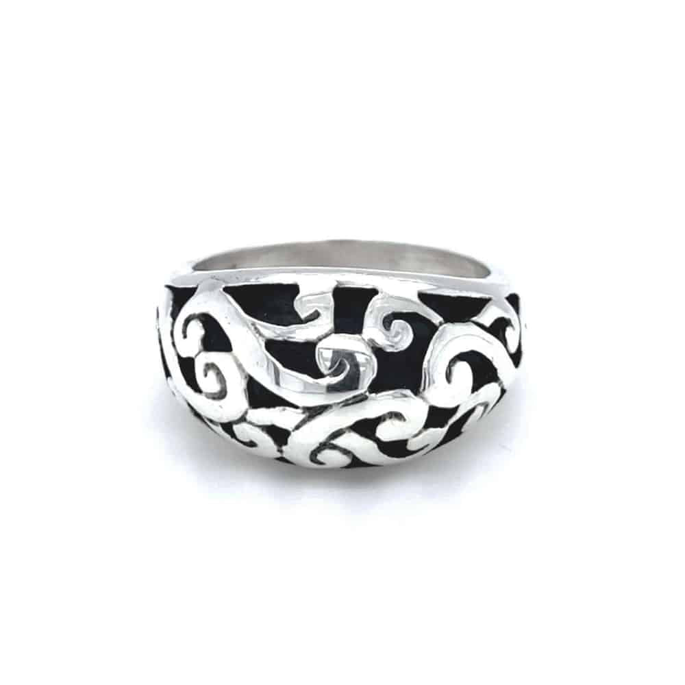 Hand Crafted Arabesque Carved Work Silver Ring