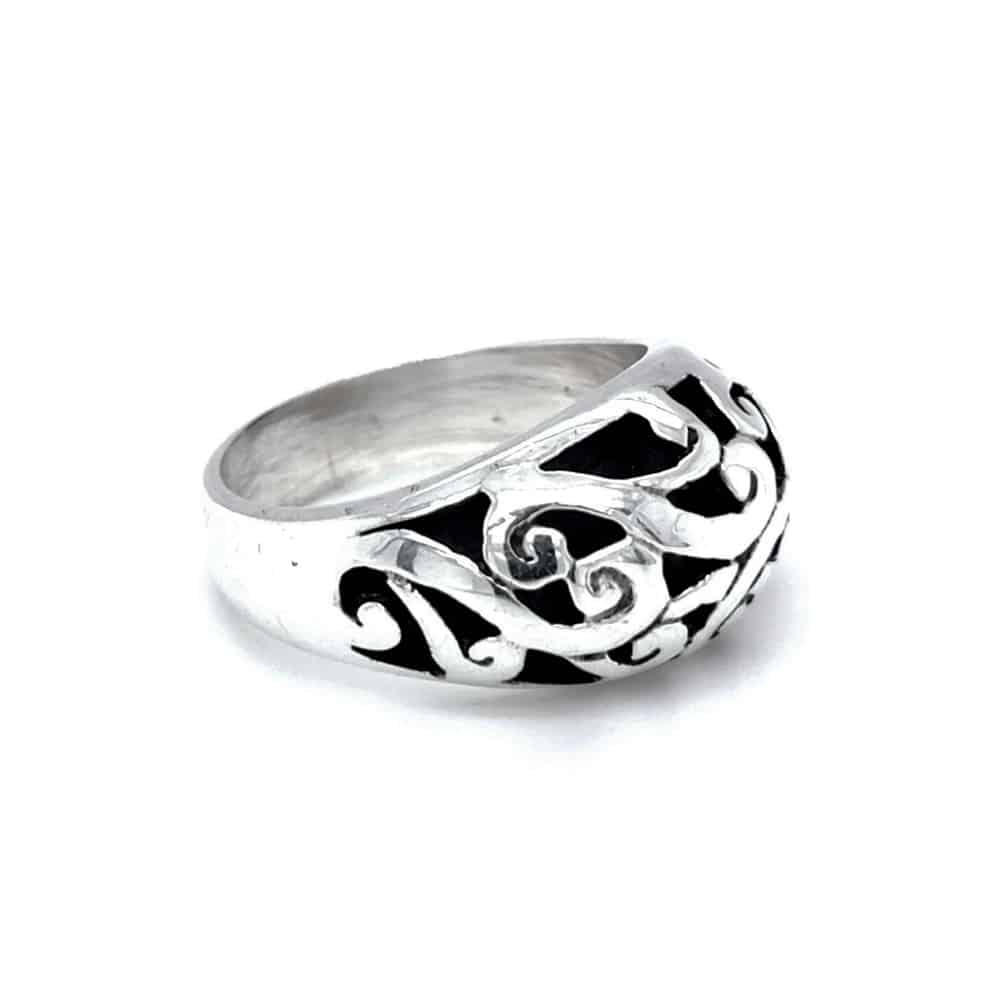 Hand Crafted Arabesque Carved Work Silver Ring