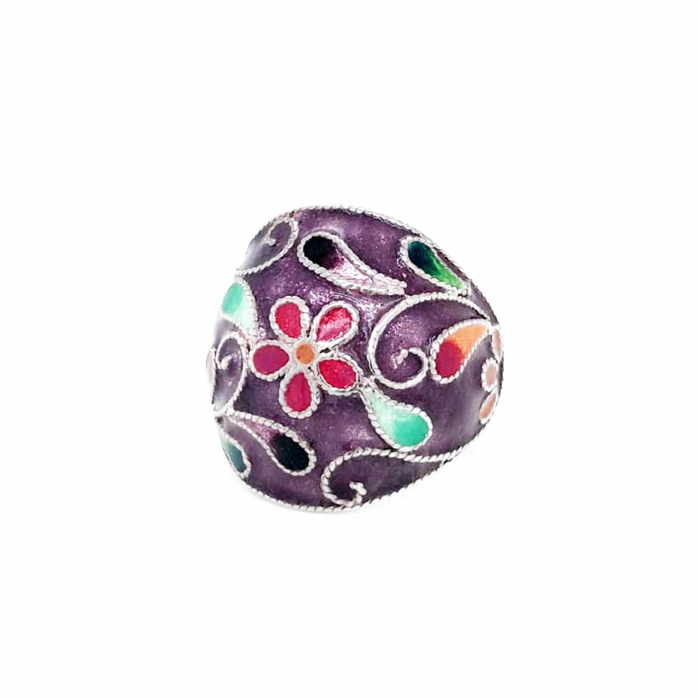 Hand Crafted Enamel Dome Silver Ring Purple