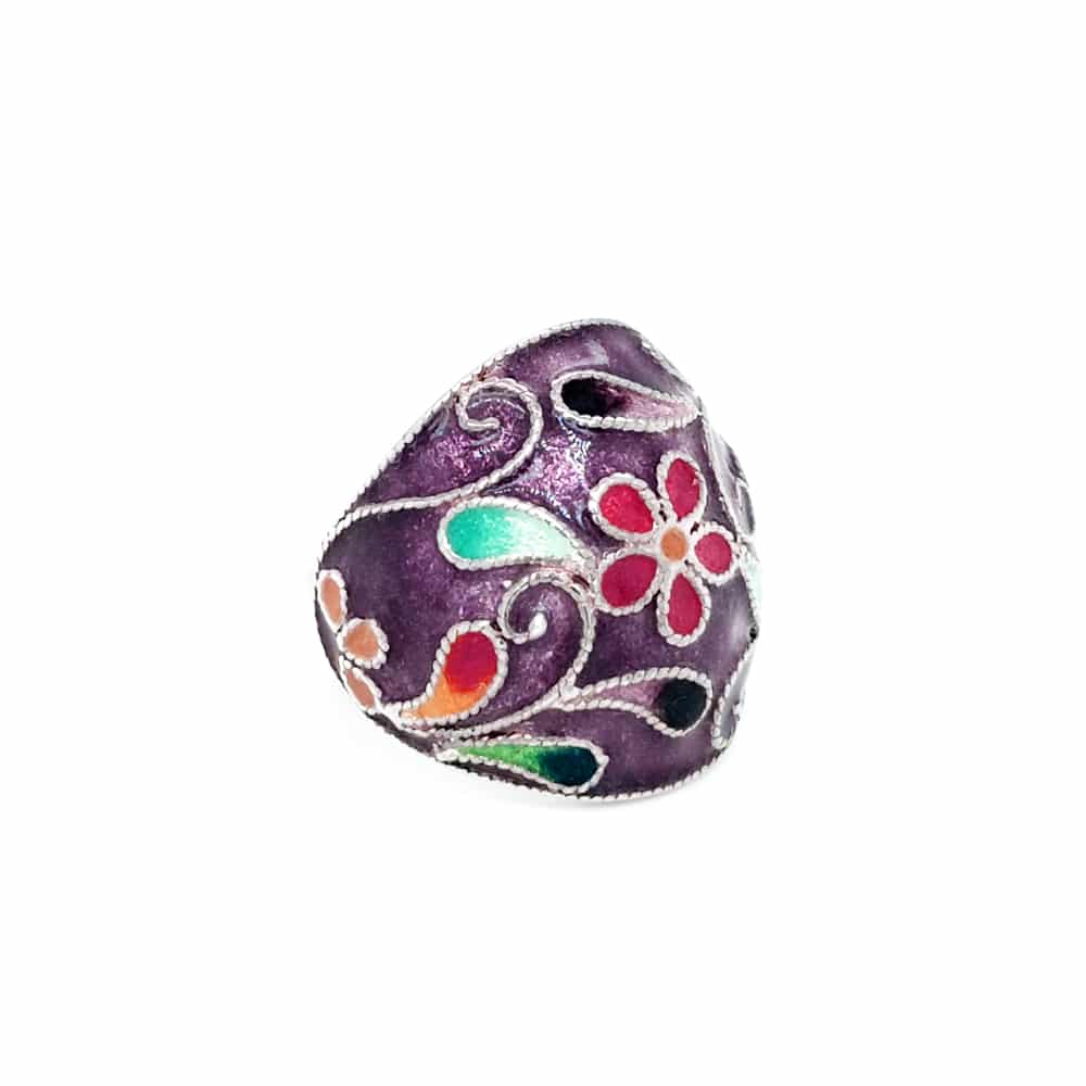 Hand Crafted Enamel Dome Silver Ring Purple