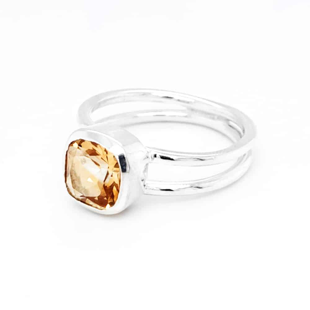 Citrine Gemstone Cushion Cut Silver Ring