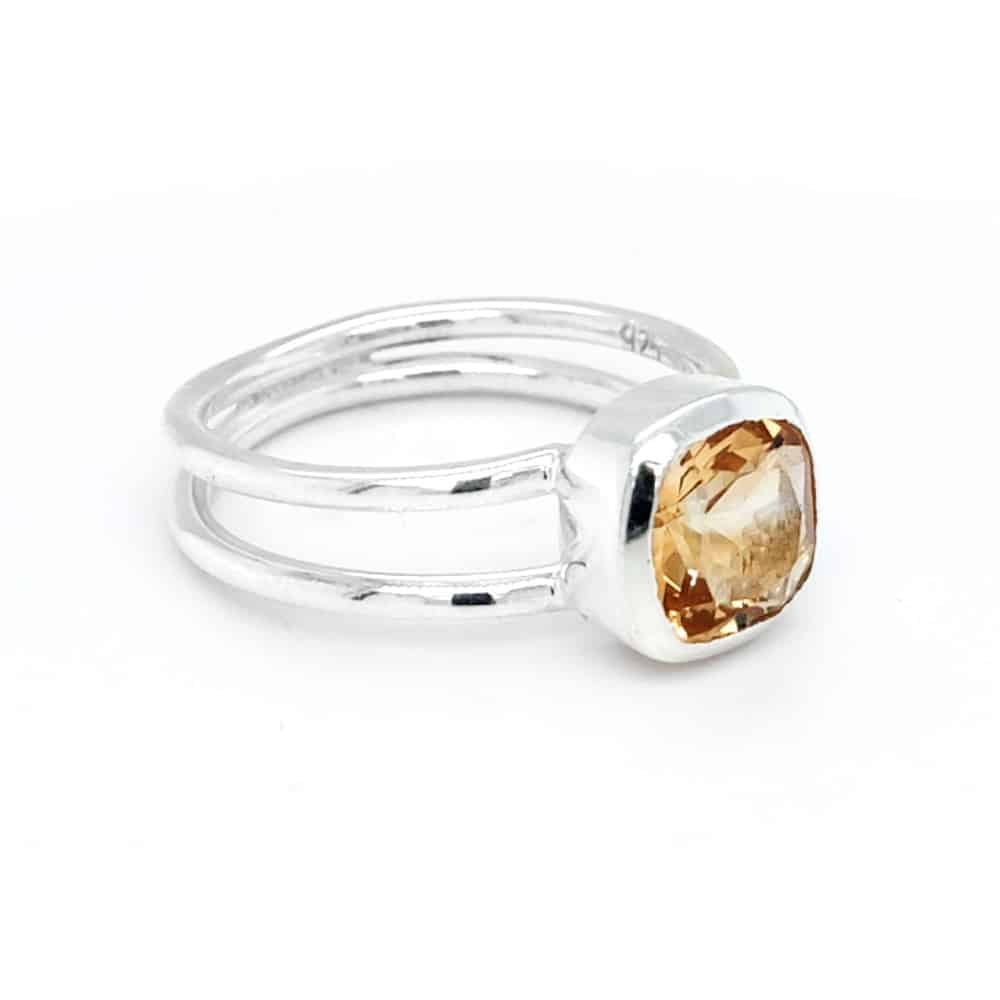 Citrine Gemstone Cushion Cut Silver Ring