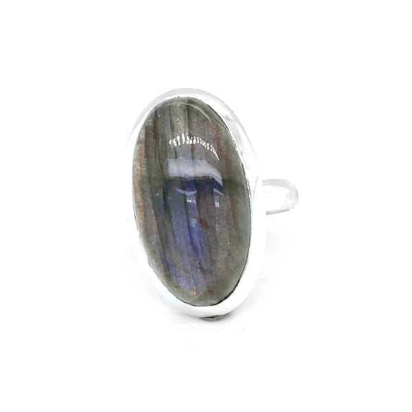 Labradorite Long Oval Shape Sterling Silver Ring