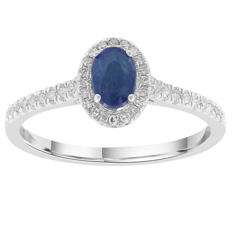 Sapphire Ring With 0.15Ct Diamonds In 9ct White Gold