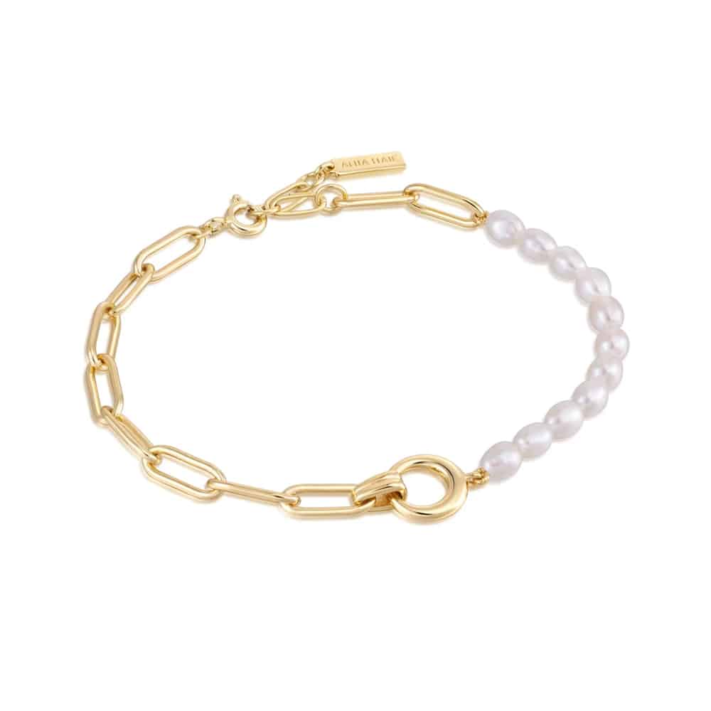 Gold Pearl Chunky Link Chain Bracelet