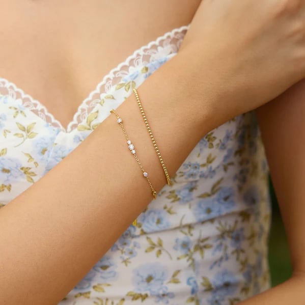 Gold Sparkling Bezel Cubic Zirconia Station Bracelet