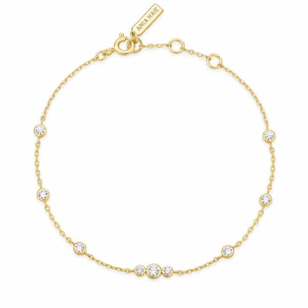 Gold Sparkling Bezel Cubic Zirconia Station Bracelet