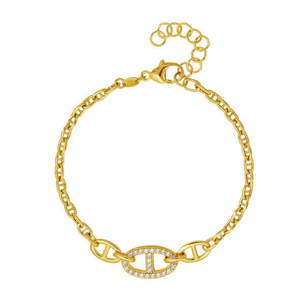 925 Italian Silver Anchor Marina CZ Link Bracelet Gold