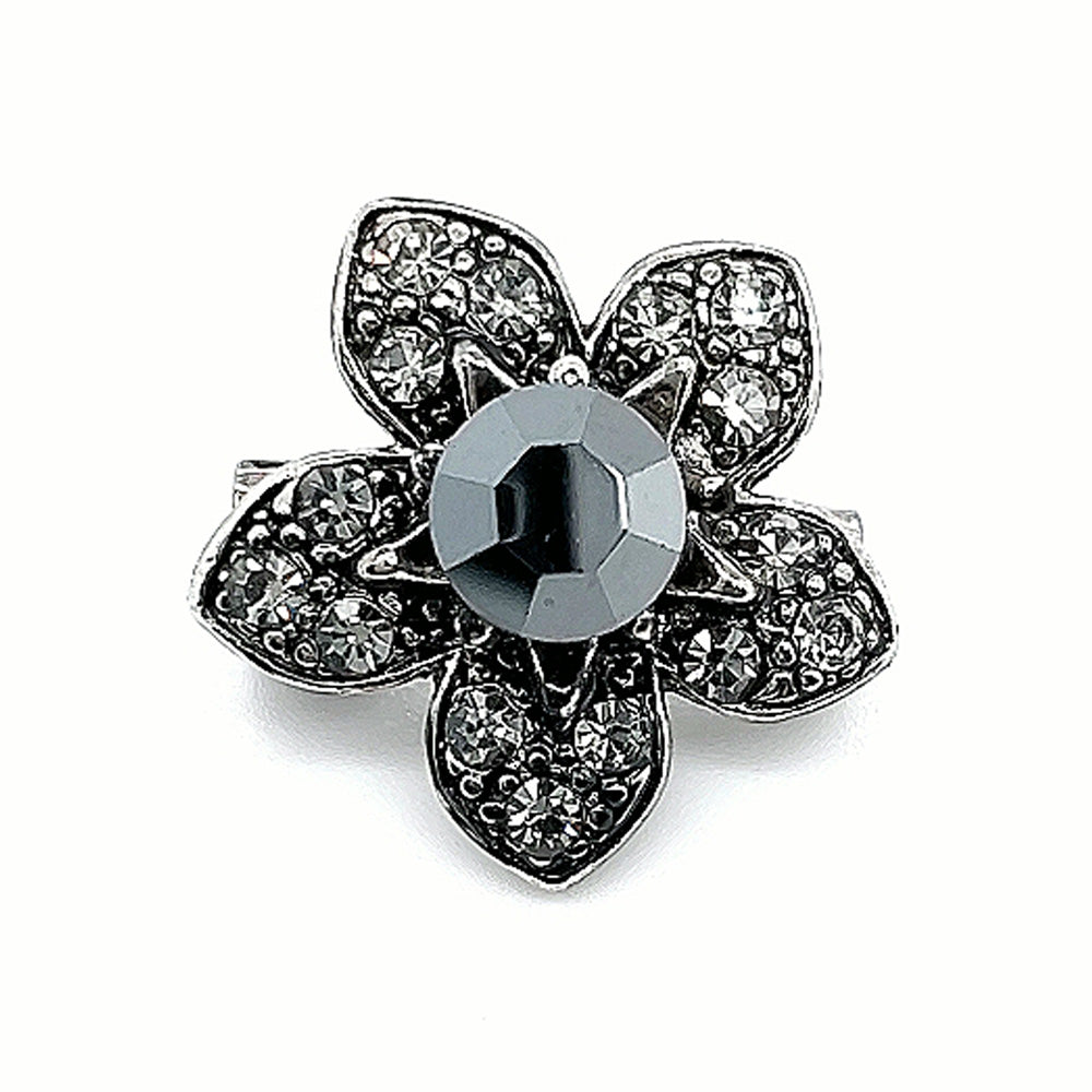 Crystal Small Support Flower Brooch Zet Black