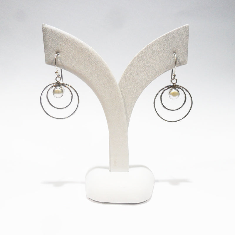 Sterling Silver & Fresh Water Pearl Circle Earrings
