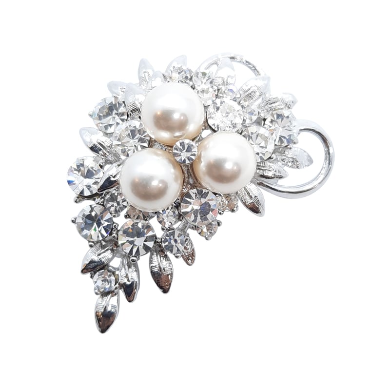 Faux Cream Pearl Crystal Brooch