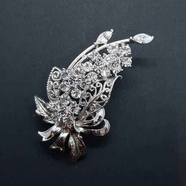 Crystal Bouquet Brooch White Gold