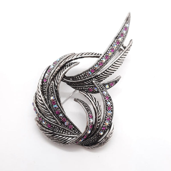 Feather Crystal Brooch Purple