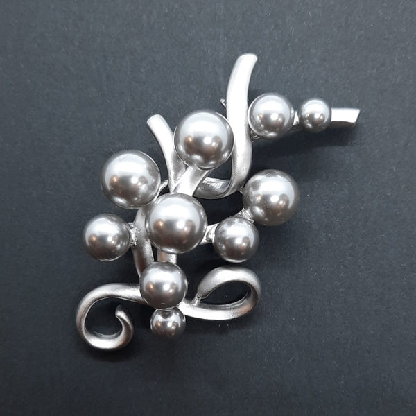 Silver Faux Pearl Brooch