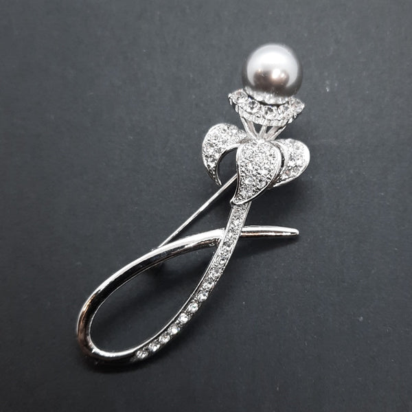 Faux Silver Pearl Bud Brooch