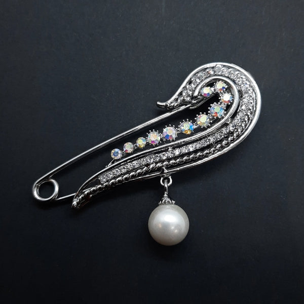 Faux White Pearl Pendant Pin Brooch