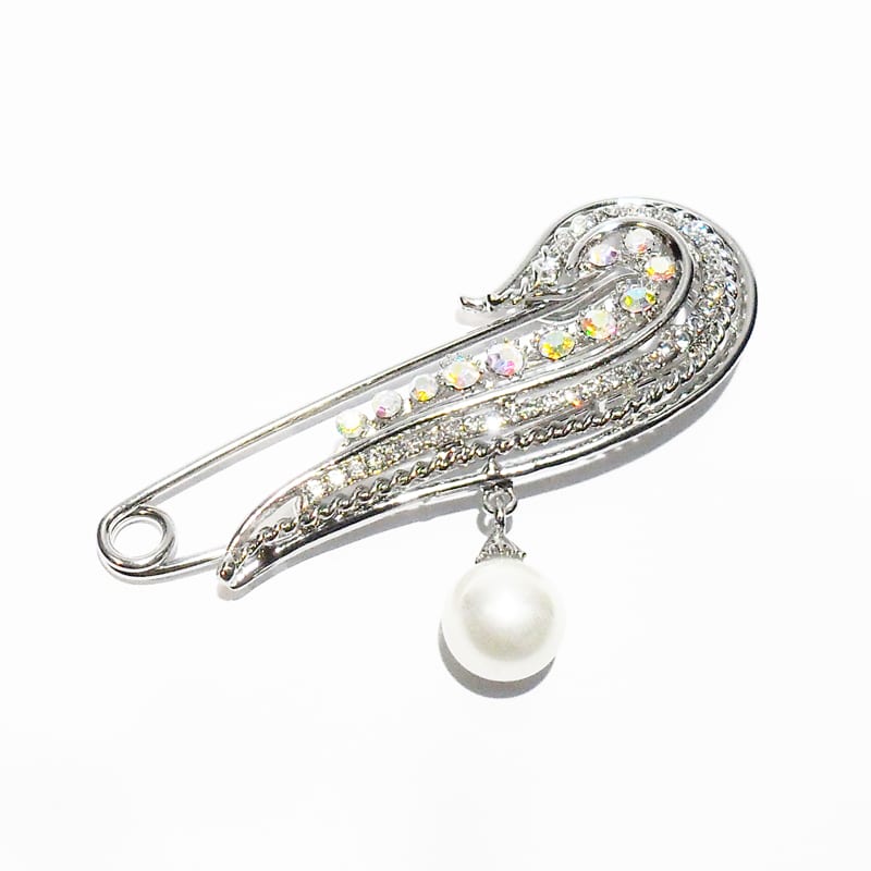 Faux White Pearl Pendant Pin Brooch