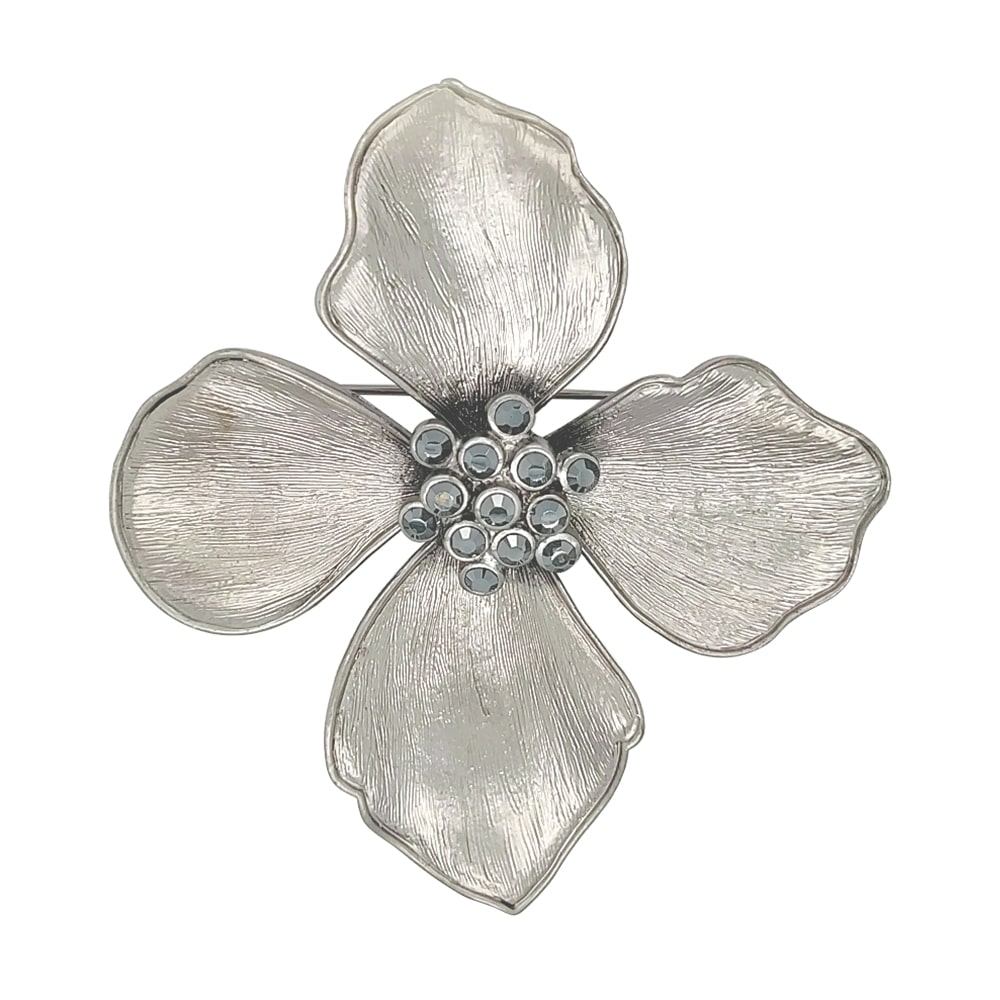 Gun Metal Colour Flower Big Brooch
