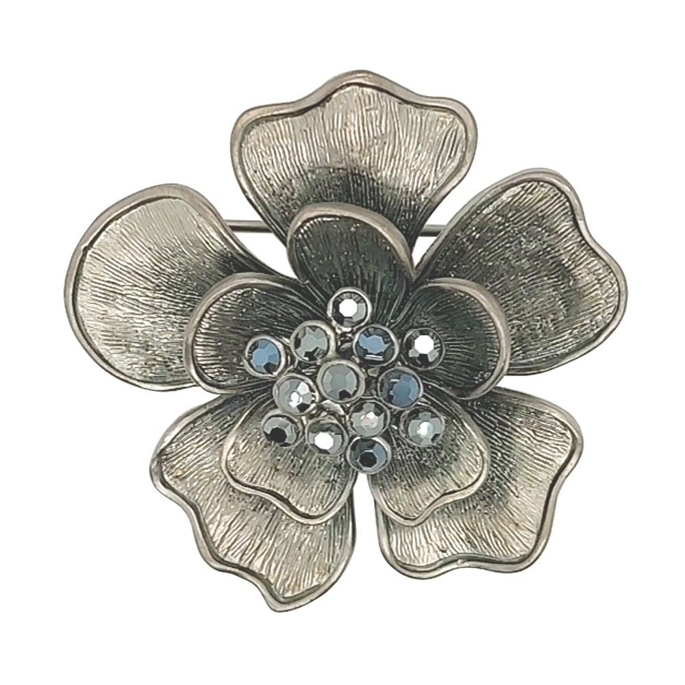 Gun-metal Colour Small Flower Brooch Matte