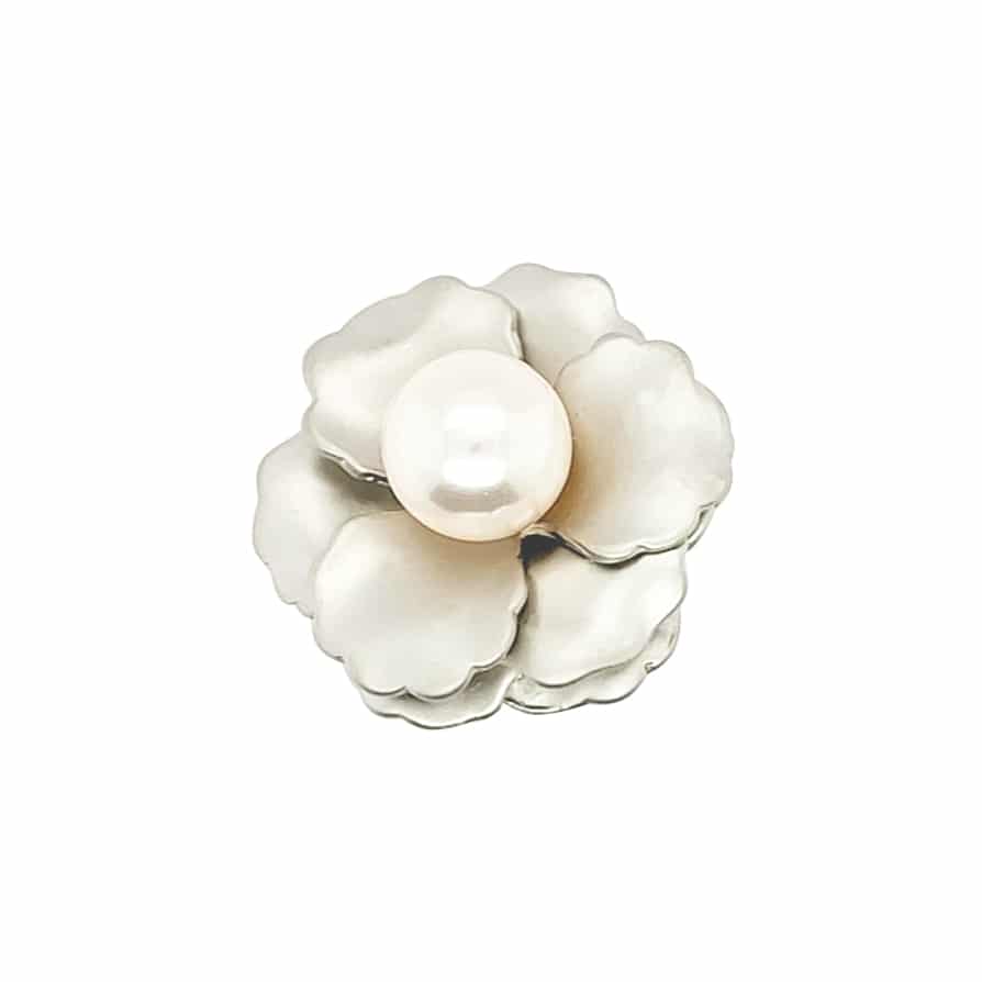 Faux Pearl Flower Brooch Silver Colour