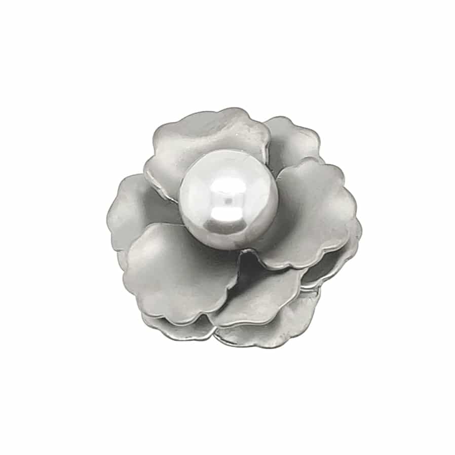 Faux Pearl Flower Brooch Gun Metal Colour